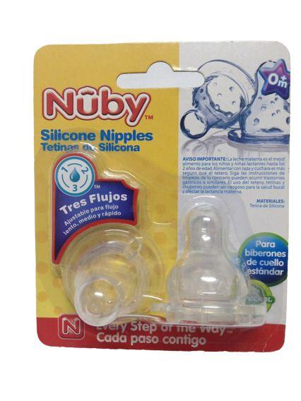 NUBY 2 TETINA P/BIBERON NIPPLES TRES FLUJOS SILICONE