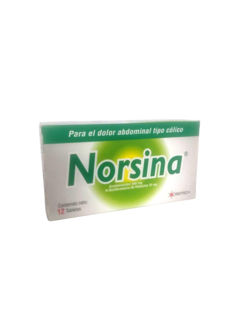 NORSINA ACETAMINOFEN 500MG + N-BUTILBROMURO HIOSCINA 10MG X 12 TAB 