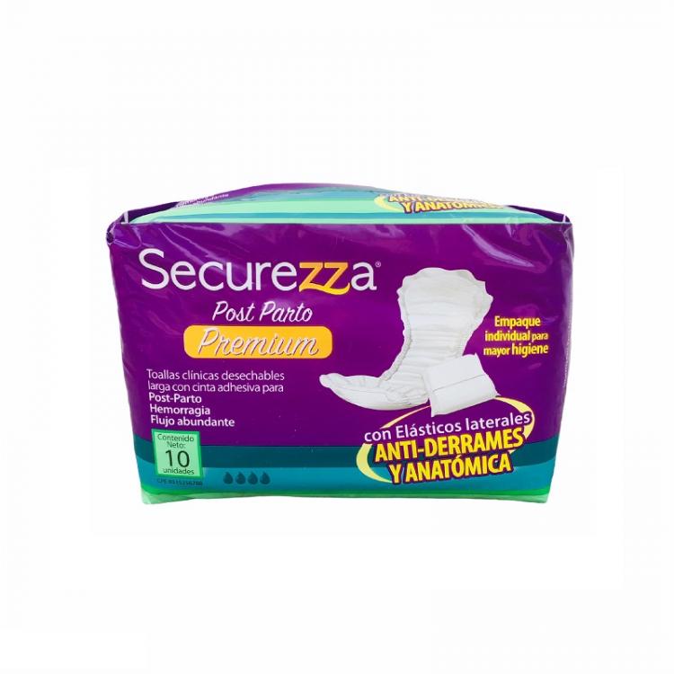 SECUREZZA TOALLAS CLINICA POST PARTO C/C ADHESIVA PREMIUN X10 UNID