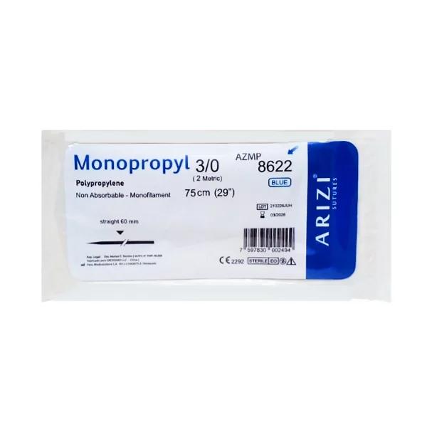 SUTURA MONOPROPYL 3/0 8622 2M LINEAL 75CM 29` 60MM X 1 UNID PROLENE 