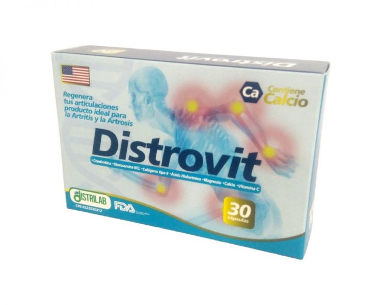 DISTROVIT GLUCOSAMINE KCL COLAGENO ACIDO HIALURONICO MAGNESIO CALCIO VIT C X 30 CAP DISTRILAB ARTROVIT