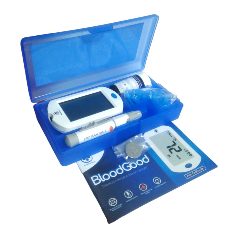 KIT GLUCOMETRO MEDIDOR DE GLUCOSA EN SANGRE 25 TIRAS 25 LANCETAS BLOOD GOOD