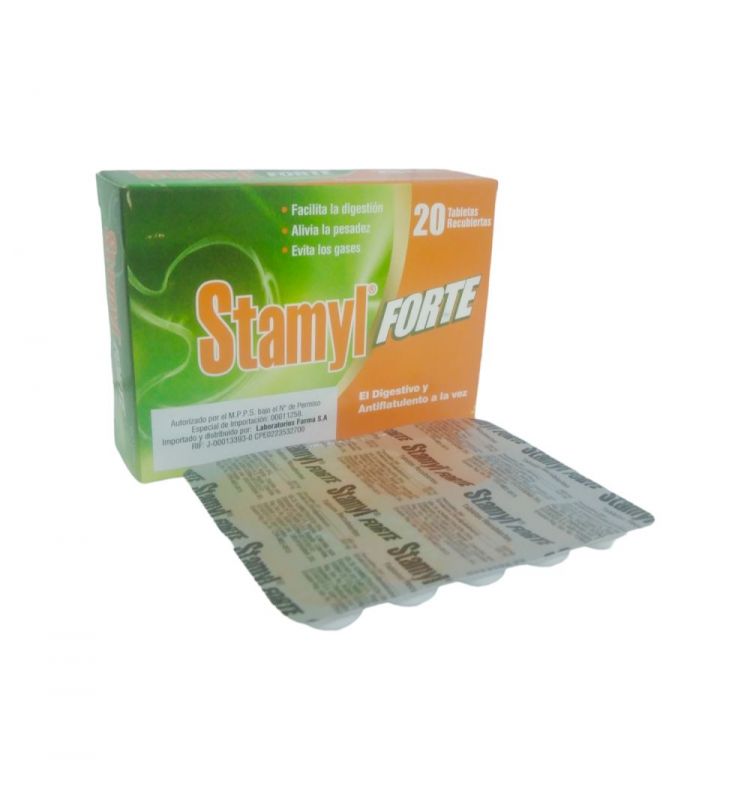 STAMYL FORTE PANCREATINA SIMETICONA 300 MG - 100 MG X 20 TAB REC